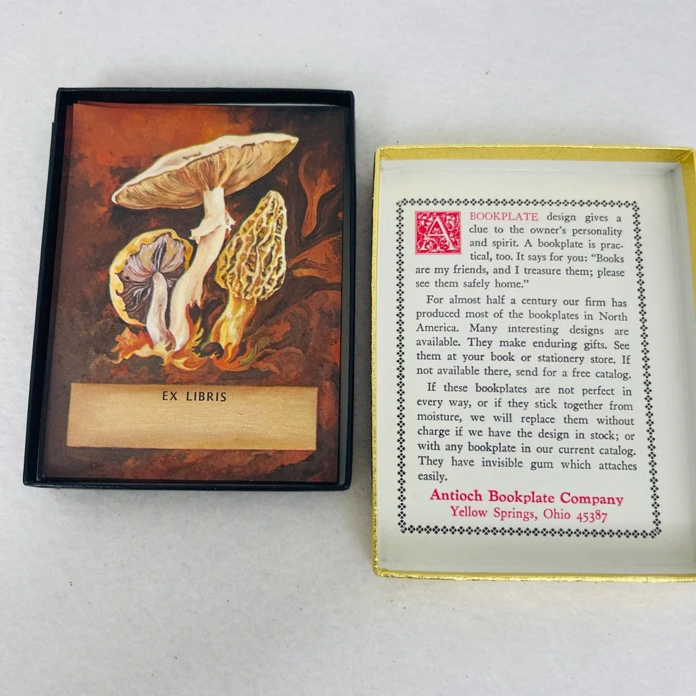 Vintage Antioch Bookplate Company Mushroom Ex Libris Book Plates Boxed Set USA
